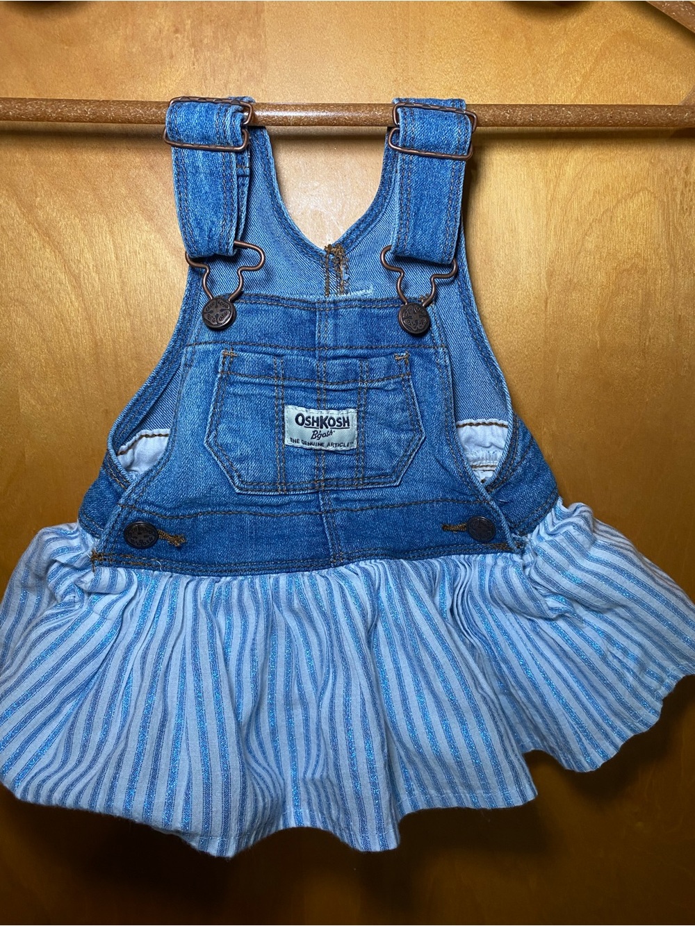 OshKosh B'gosh Denim Bib Overall Skirt with Light Blue & White Stripes